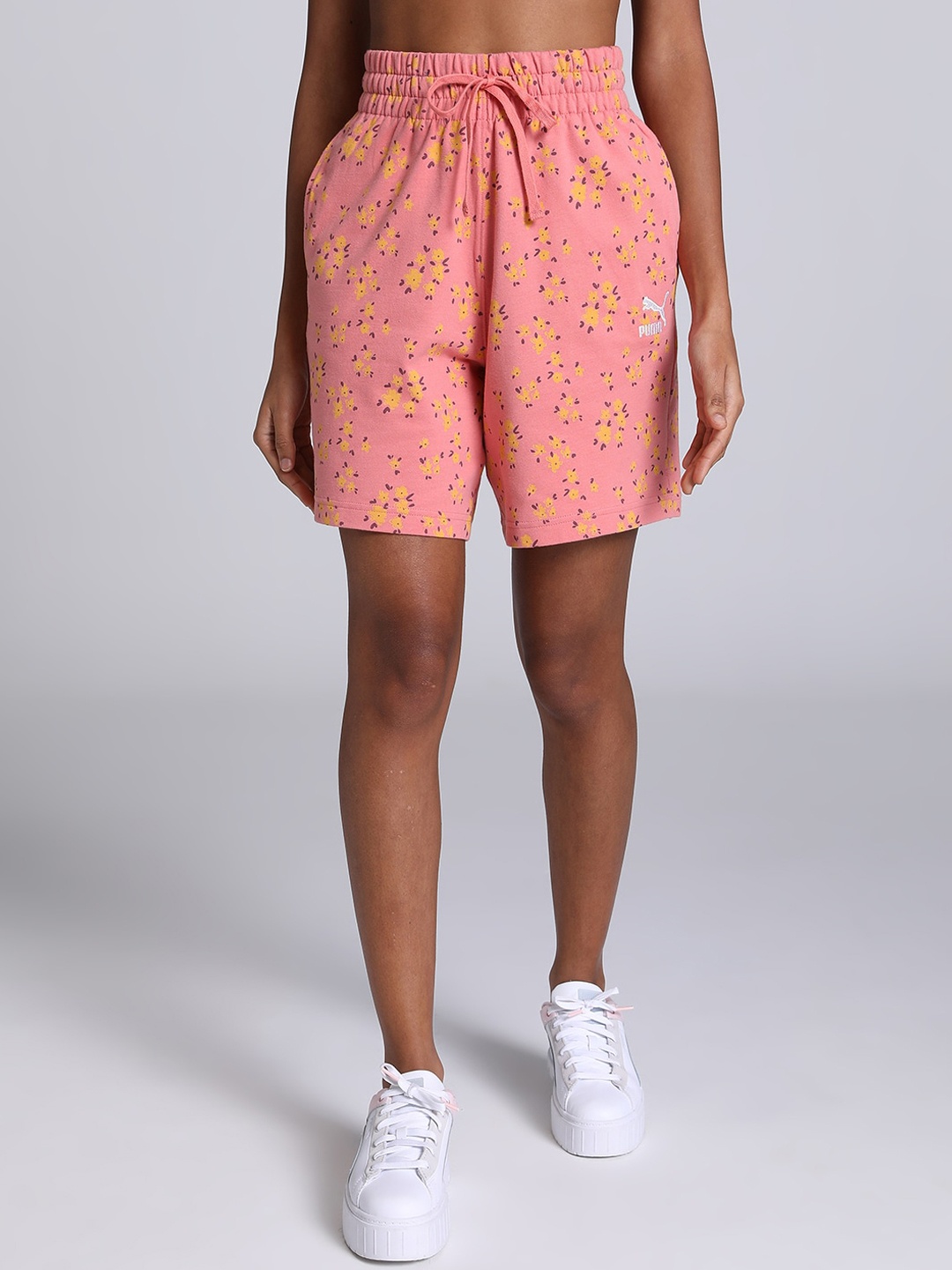 

Puma Women AOP Relaxed Fit Cotton Shorts, Pink