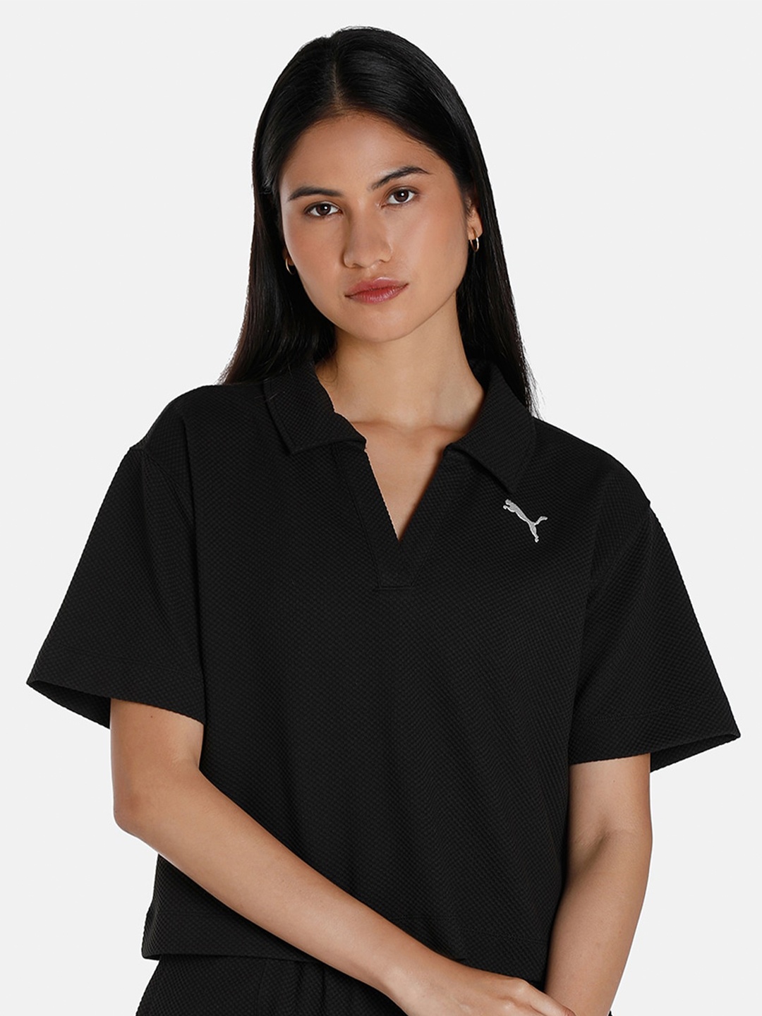 

Puma HER Brand Logo Printed Relaxed Fit Sustainable Top, Black