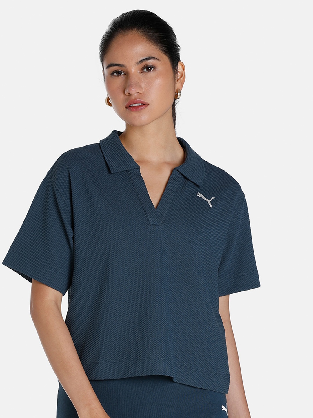 

Puma HER Brand Logo Relaxed Fit Printed Sustainable Top, Teal