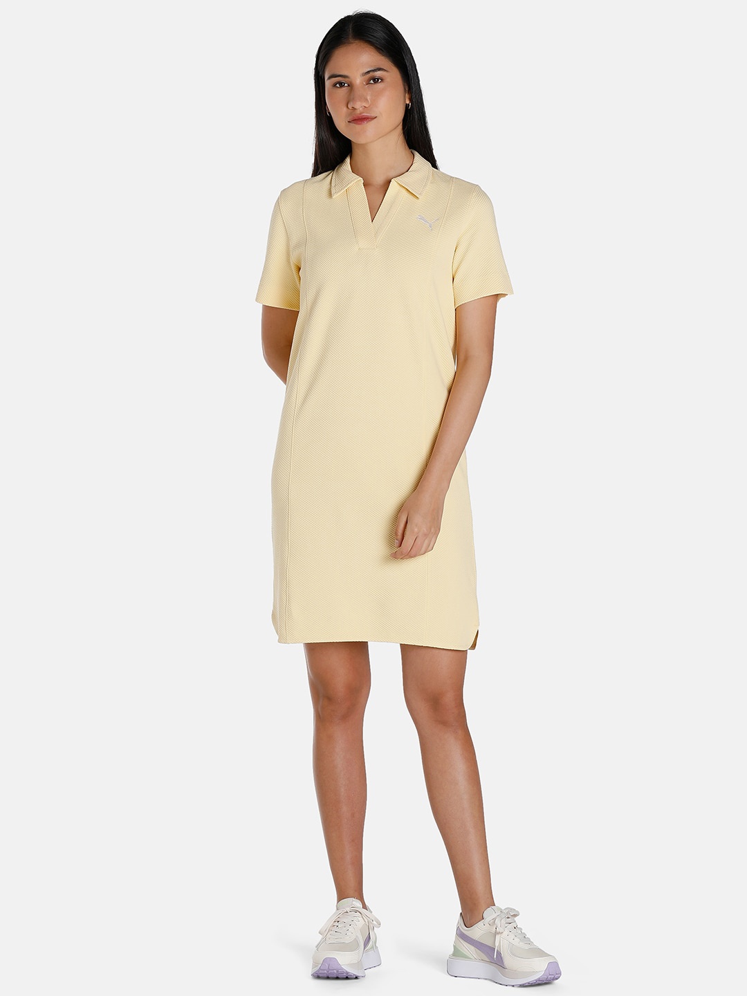 

Puma Women Her Above Knee Regular Fit T-shirt Sustainable Dress, Yellow