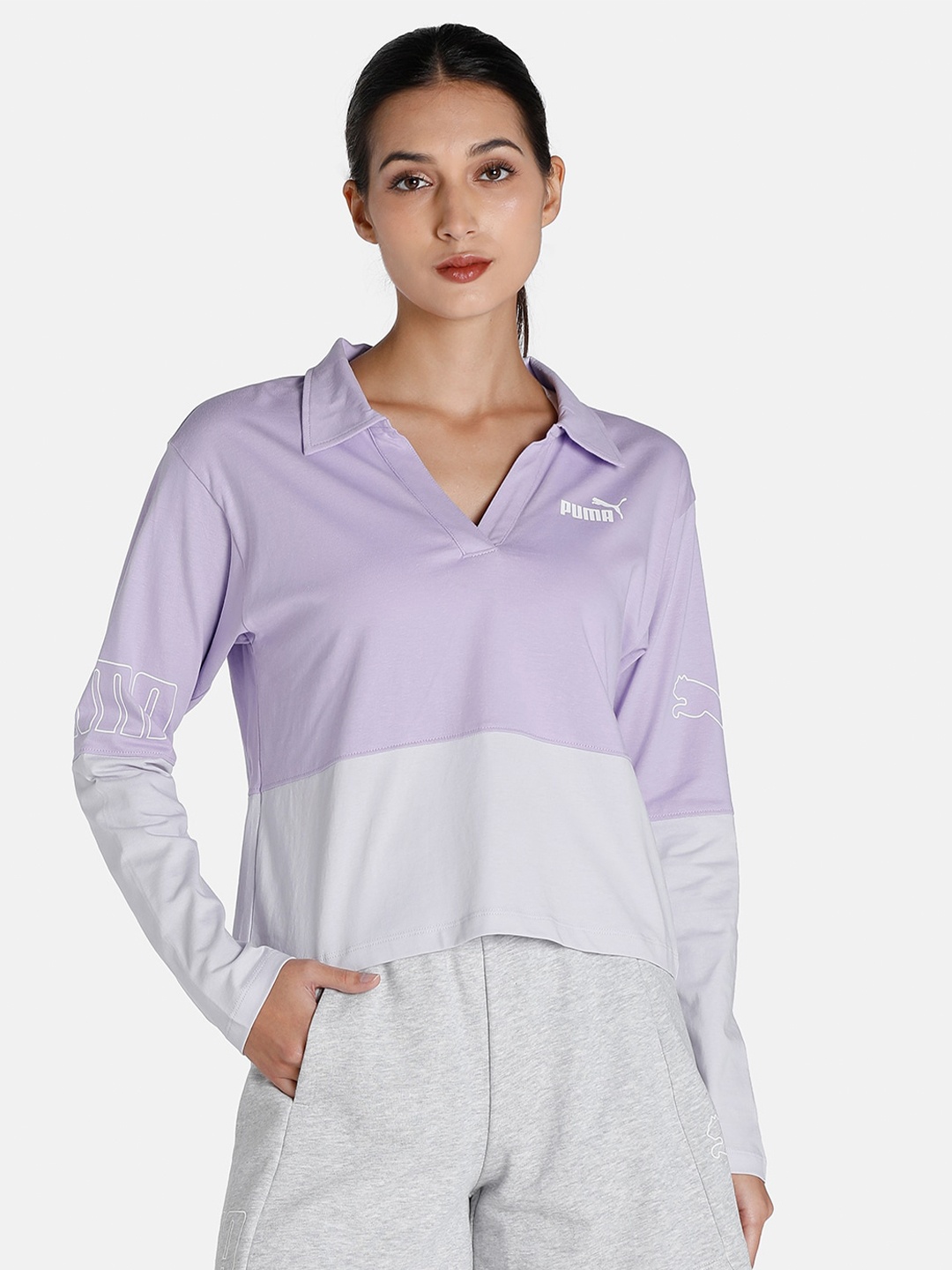 

Puma POWER Colourblocked Polo Collar Relaxed Fit T-shirt, Lavender