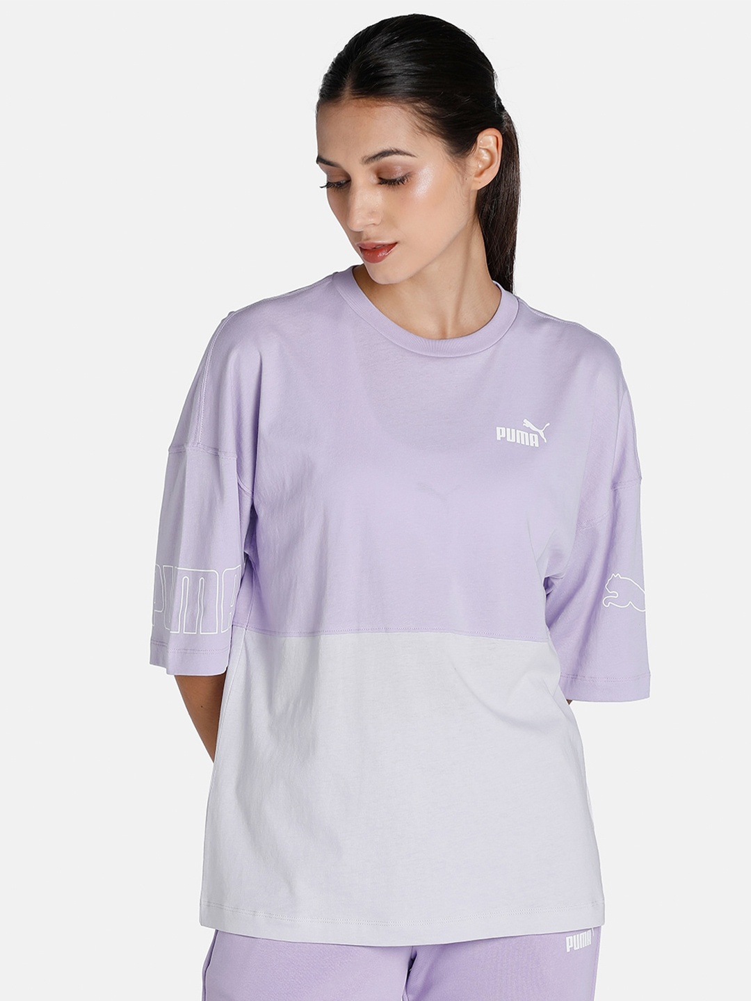 

Puma POWER Colourblocked Oversized Cotton T-Shirt, Lavender