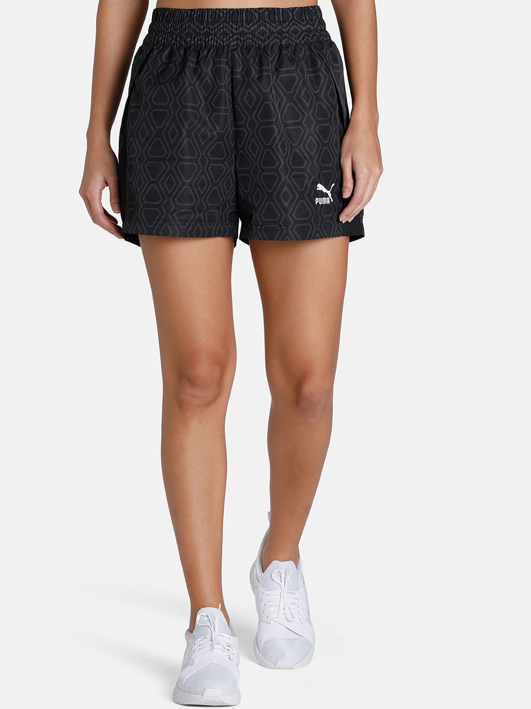 

Puma Women T7 Woven Printed Regular Fit Sports Sustainable Shorts, Black