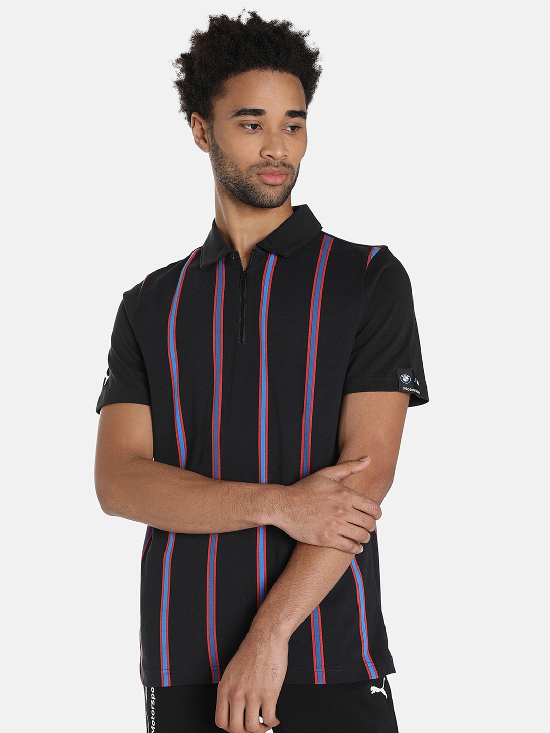 

PUMA Motorsport Striped Polo Collar Regular Fit Cotton T-shirt, Black