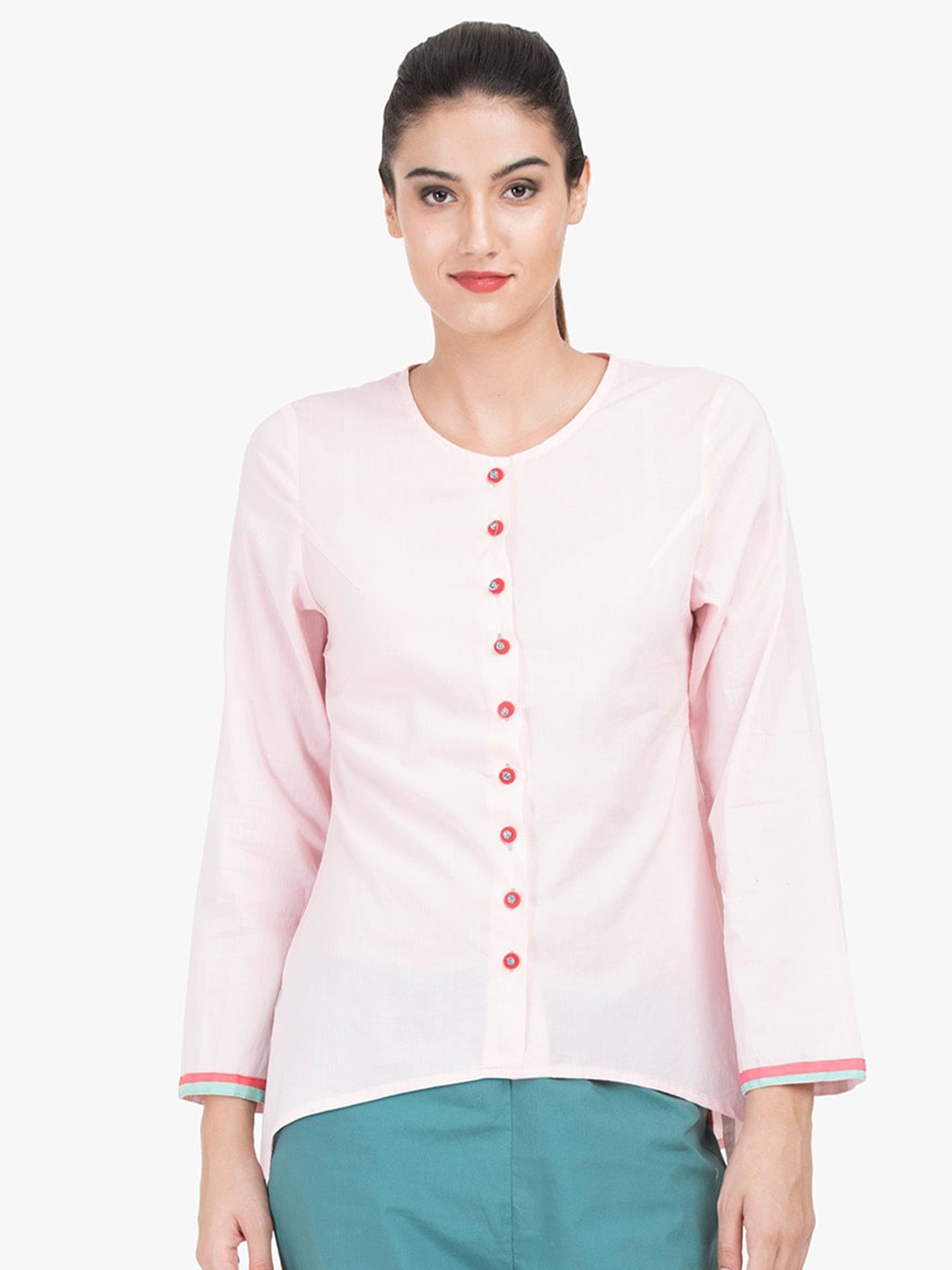

GRASS by Gitika Goyal Shirt Style Cotton Top, Pink