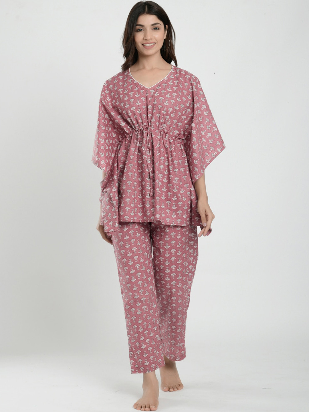 

Ikk Kudi by Seerat Ethnic Motifs Printed Pure Cotton Night Suit, Rust