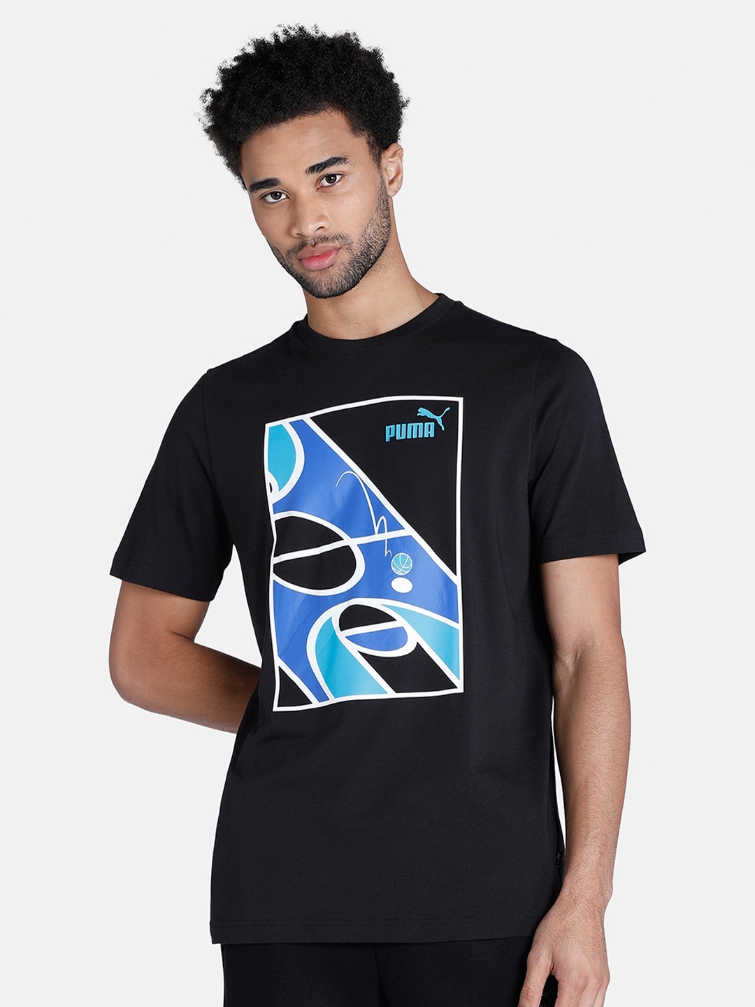 

Puma Men GRAPHICS Printed Regular Fit Cotton Sports T-shirt, Black