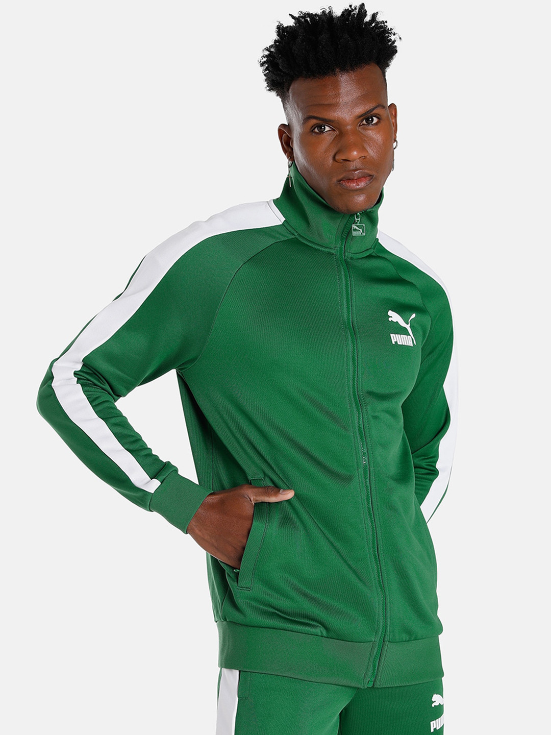 

Puma Men T7 ICONIC Track Brand Logo Printed Regular fit Sports Sustainable Jacket, Green