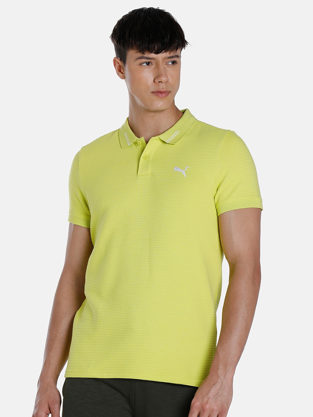 

Puma Men Ottoman Slim Fit Polo Collar Cotton Sports T-shirt, Yellow