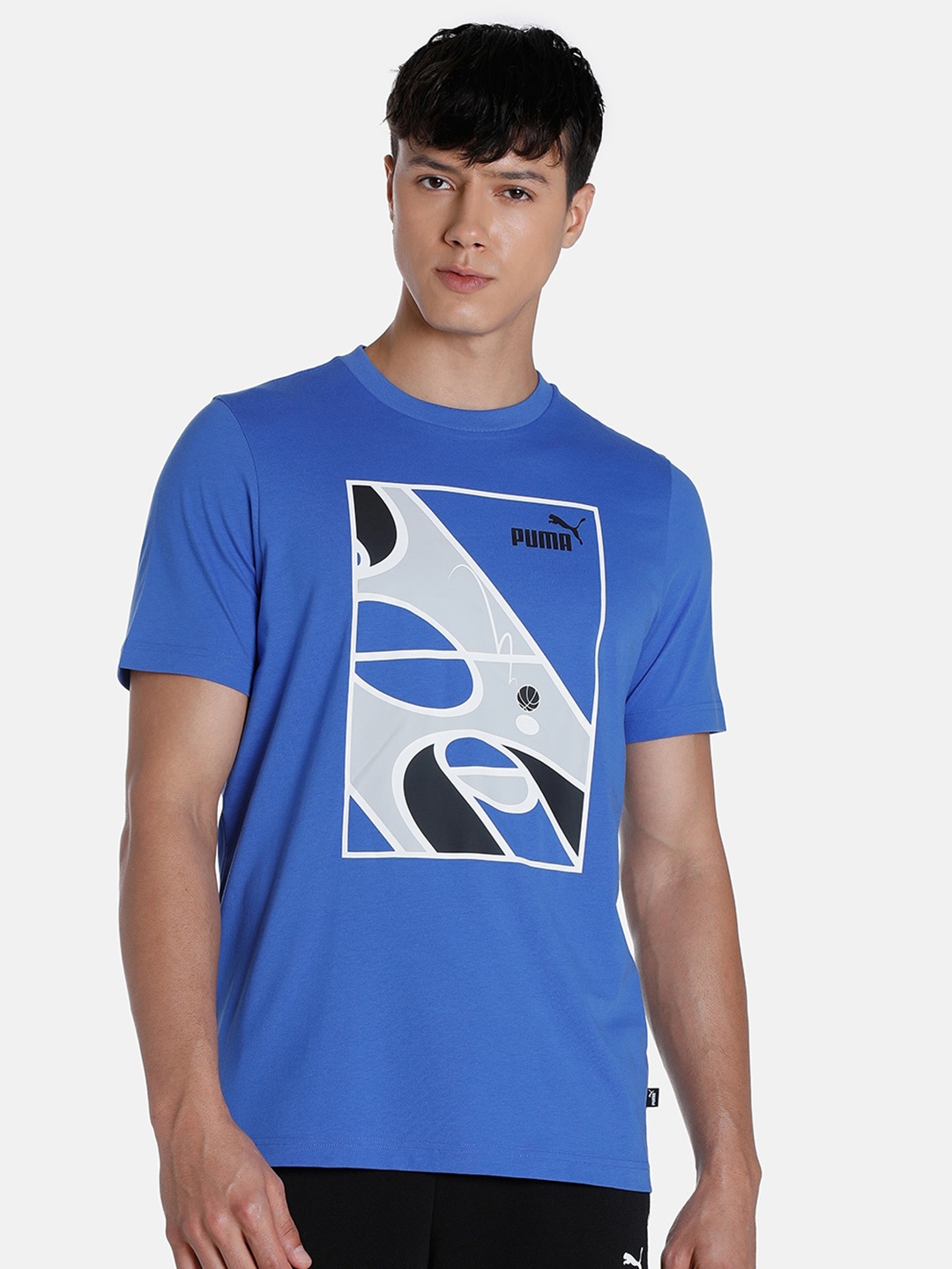 

Puma Men GRAPHICS Court Printed Cotton Sports Regular Fit T-shirt, Blue