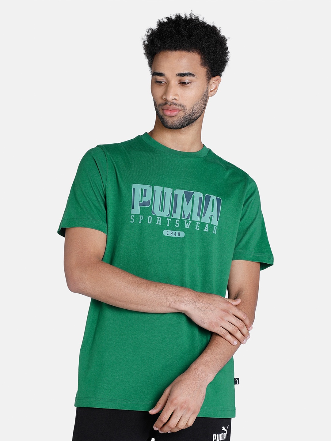 

Puma Men GRAPHICS Retro Printed Cotton Sports T-shirt, Green
