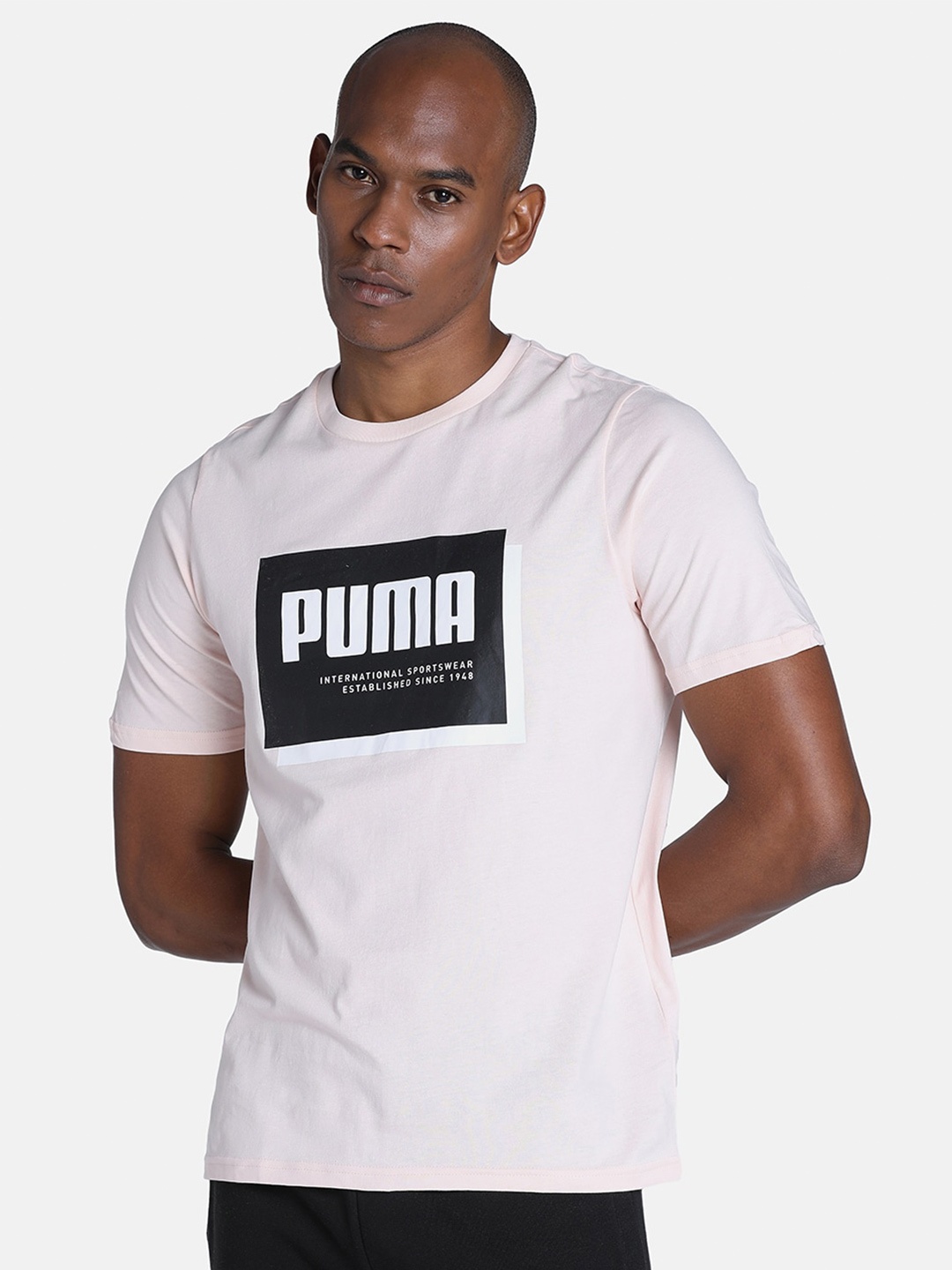 

Puma Men Summer Court Graphic Printed Pure Cotton Regular Fit Sports T-shirt, Pink