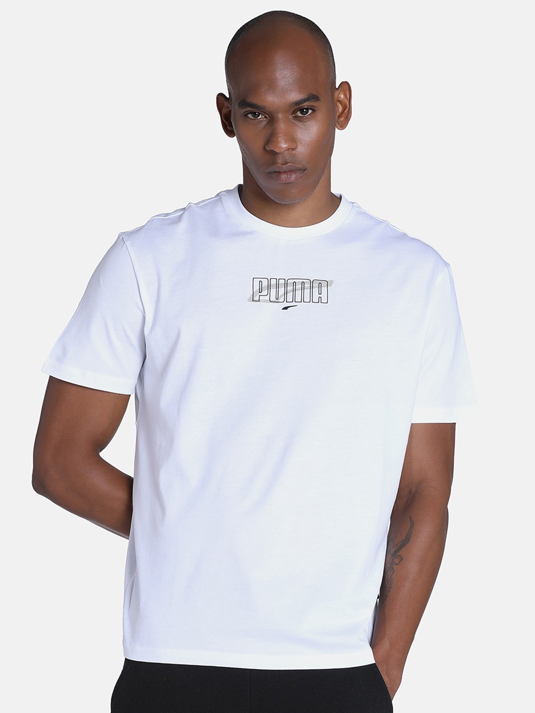 

Puma Men REBEL Graphic Printed Cotton Sports T-shirt, White