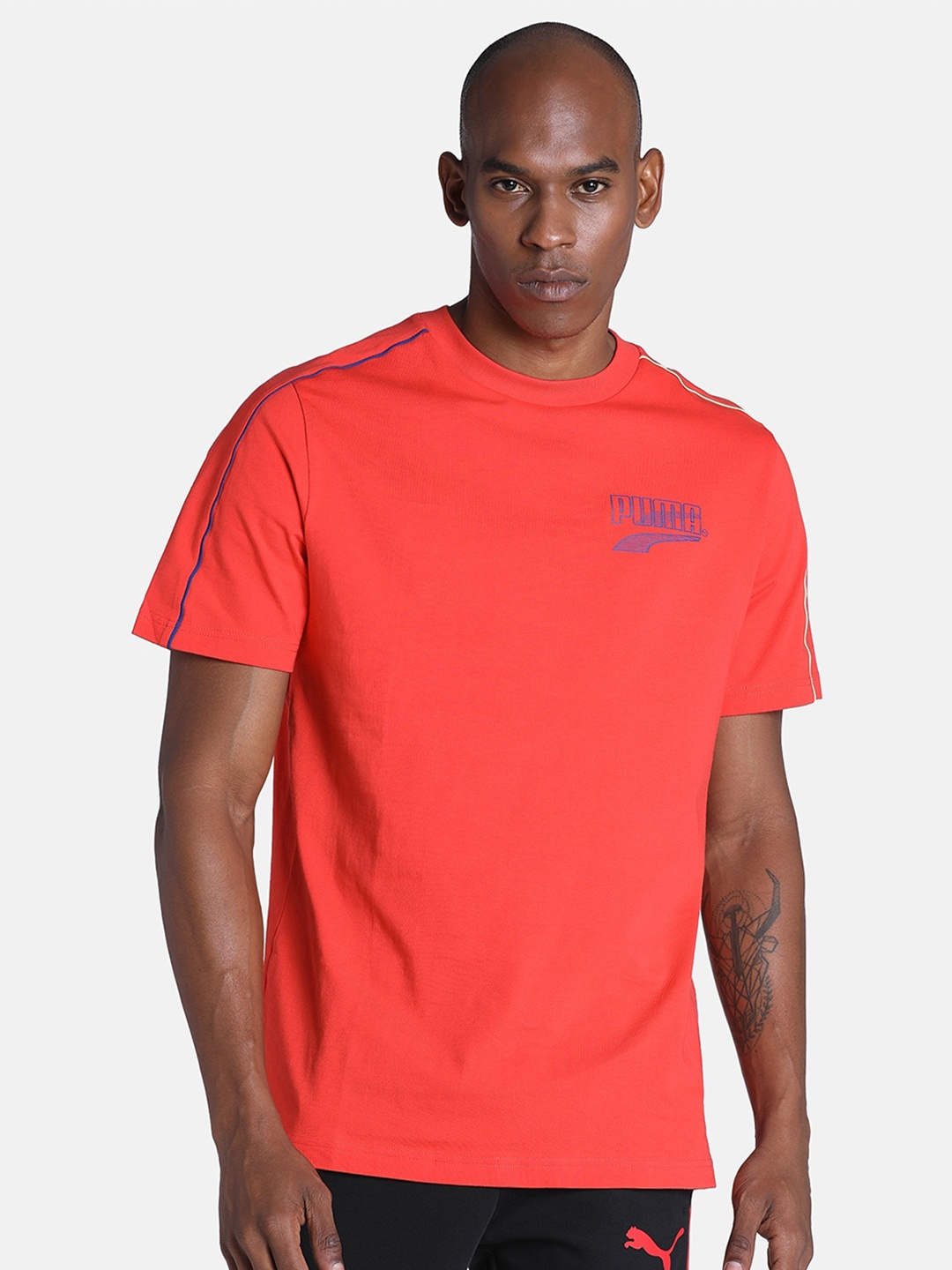 

Puma Men DECOR8 Colour Block Cotton Sports T-shirt, Red