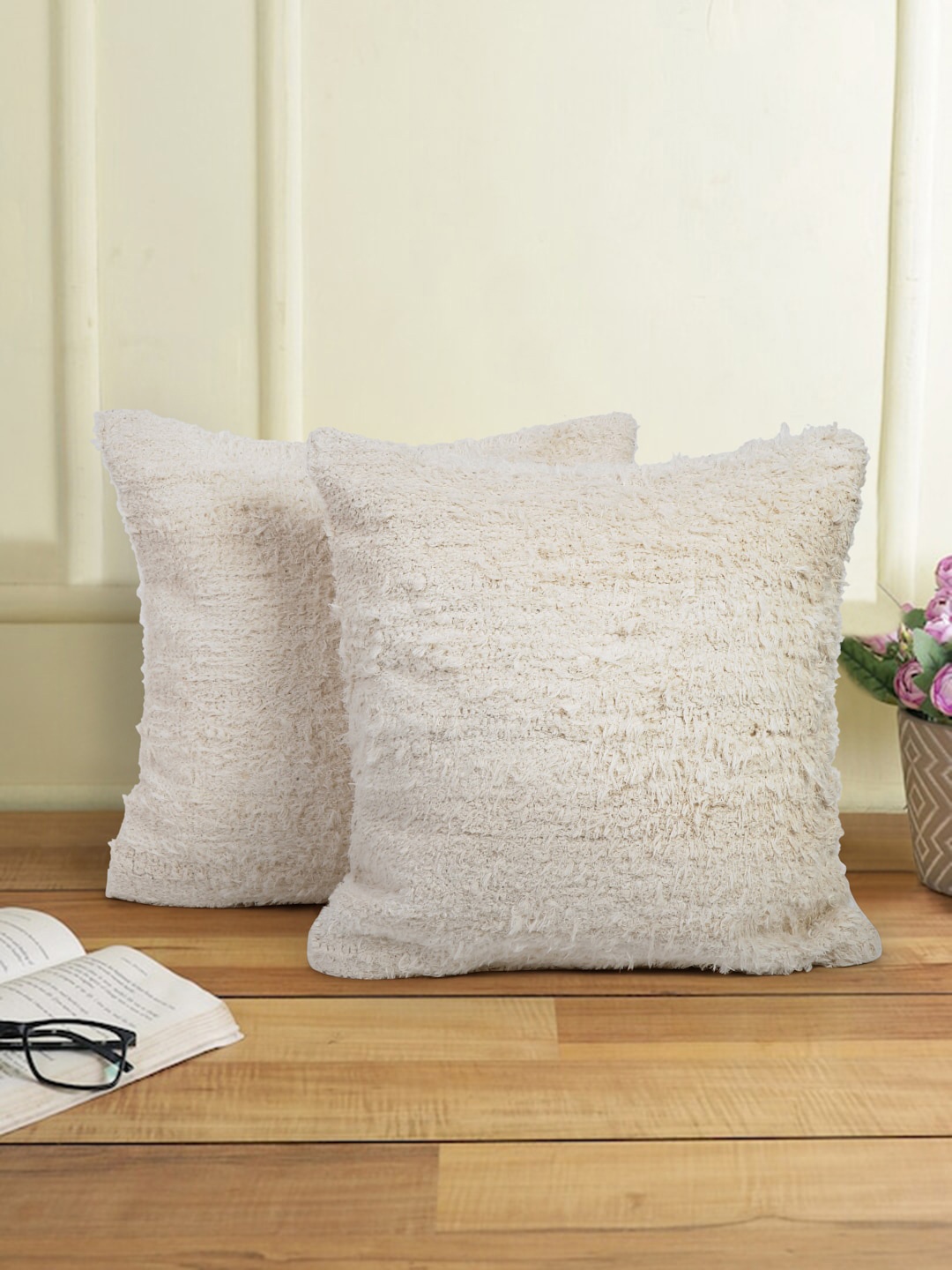 

eyda Off White 2 Pieces Cotton Square Cushion Covers