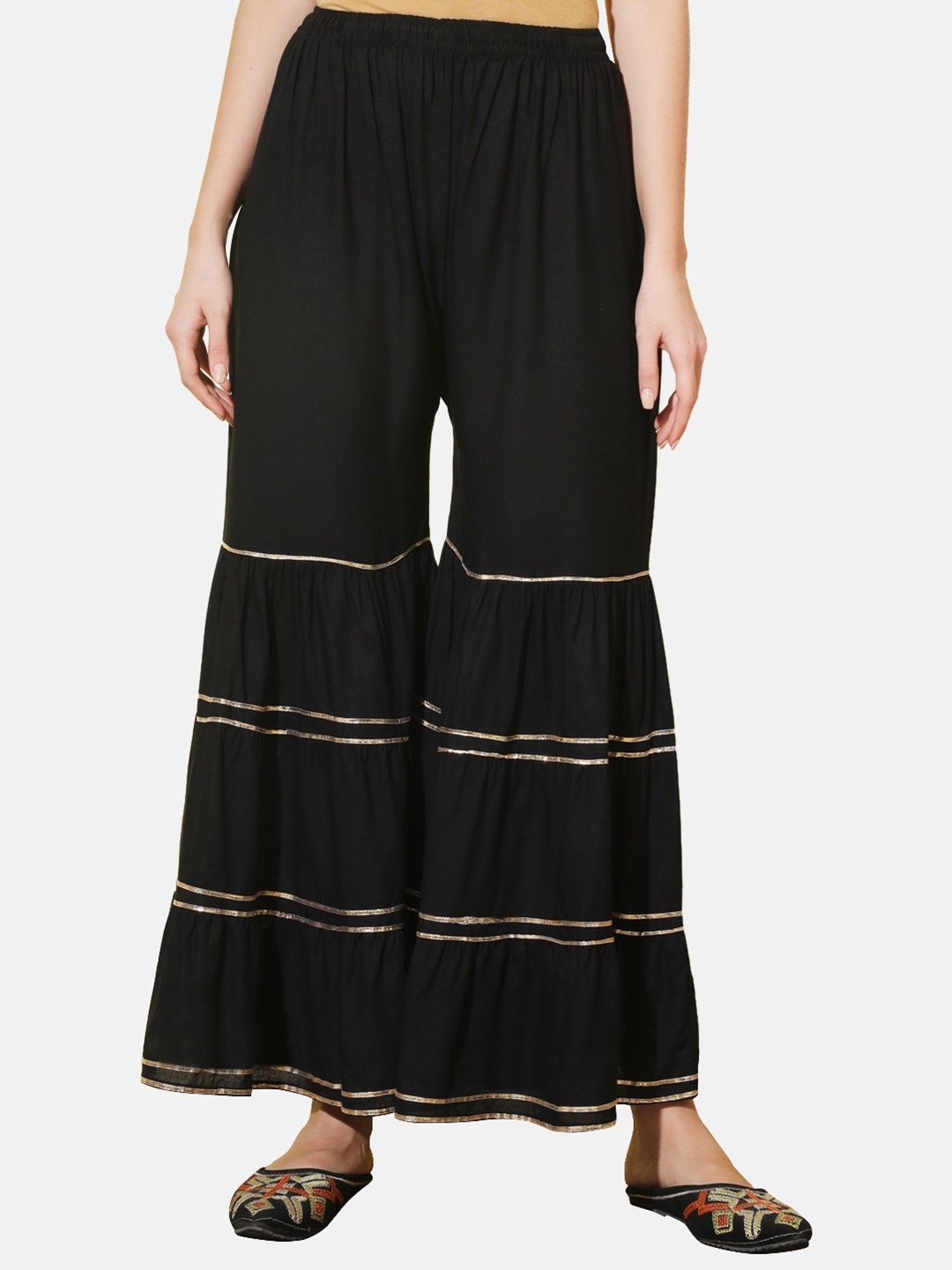 

BUY NEW TREND Women Flared Knitted Palazzos, Black