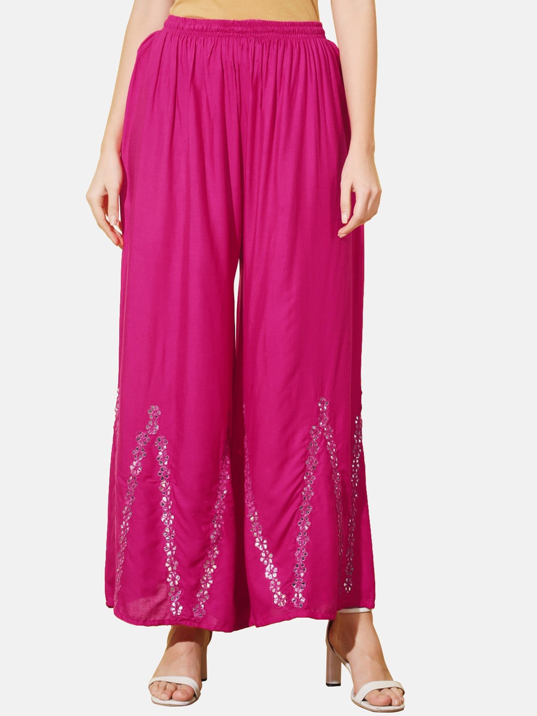 

BUY NEW TREND Women Flared Knitted Palazzos, Pink