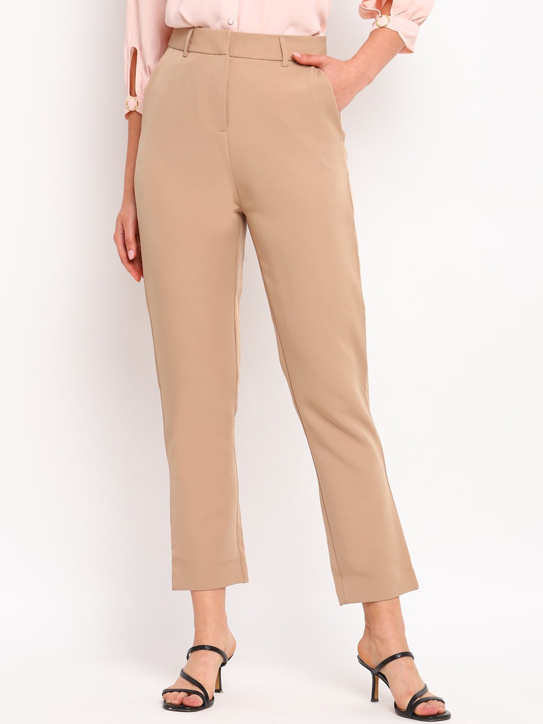 

COVER STORY Women Smart Straight Fit Formal Trousers, Beige