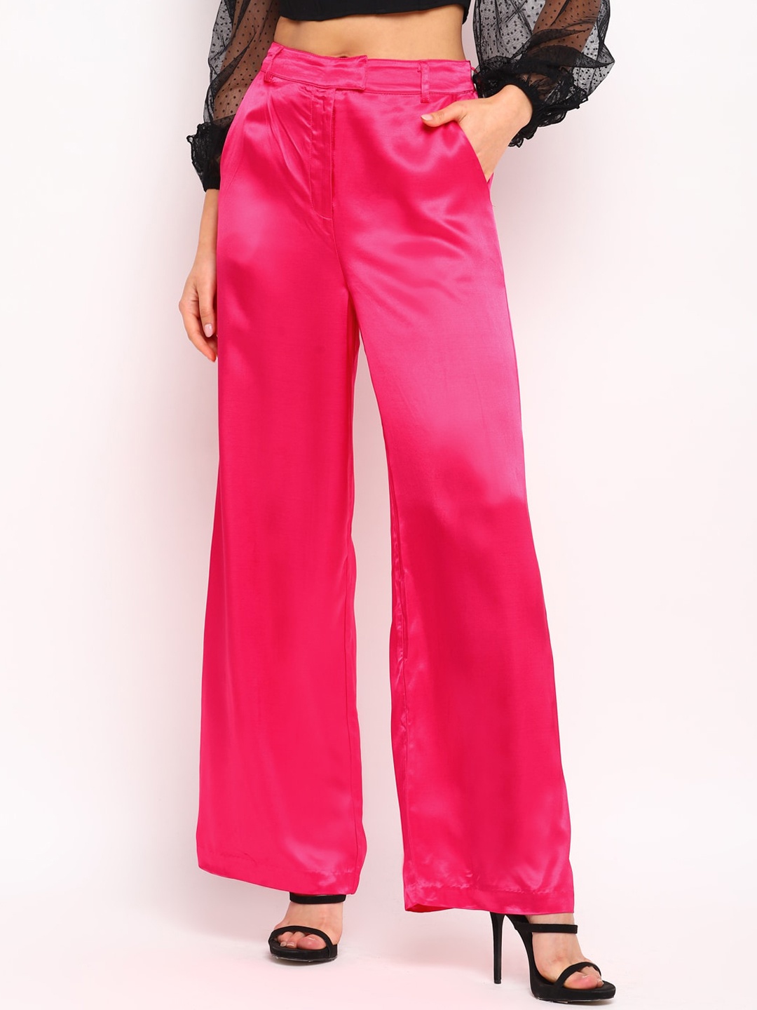 

COVER STORY Women Flat-Front Smart Flared Parallel Trousers, Fuchsia