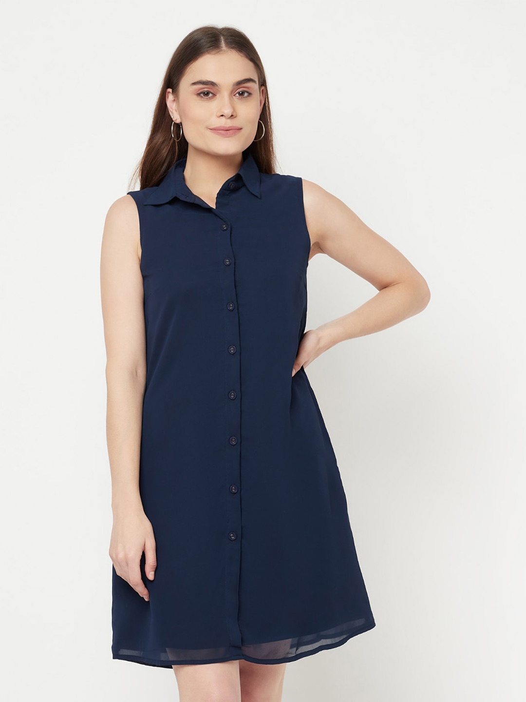 

RAASSIO Sleeveless Georgette Shirt Dress, Blue
