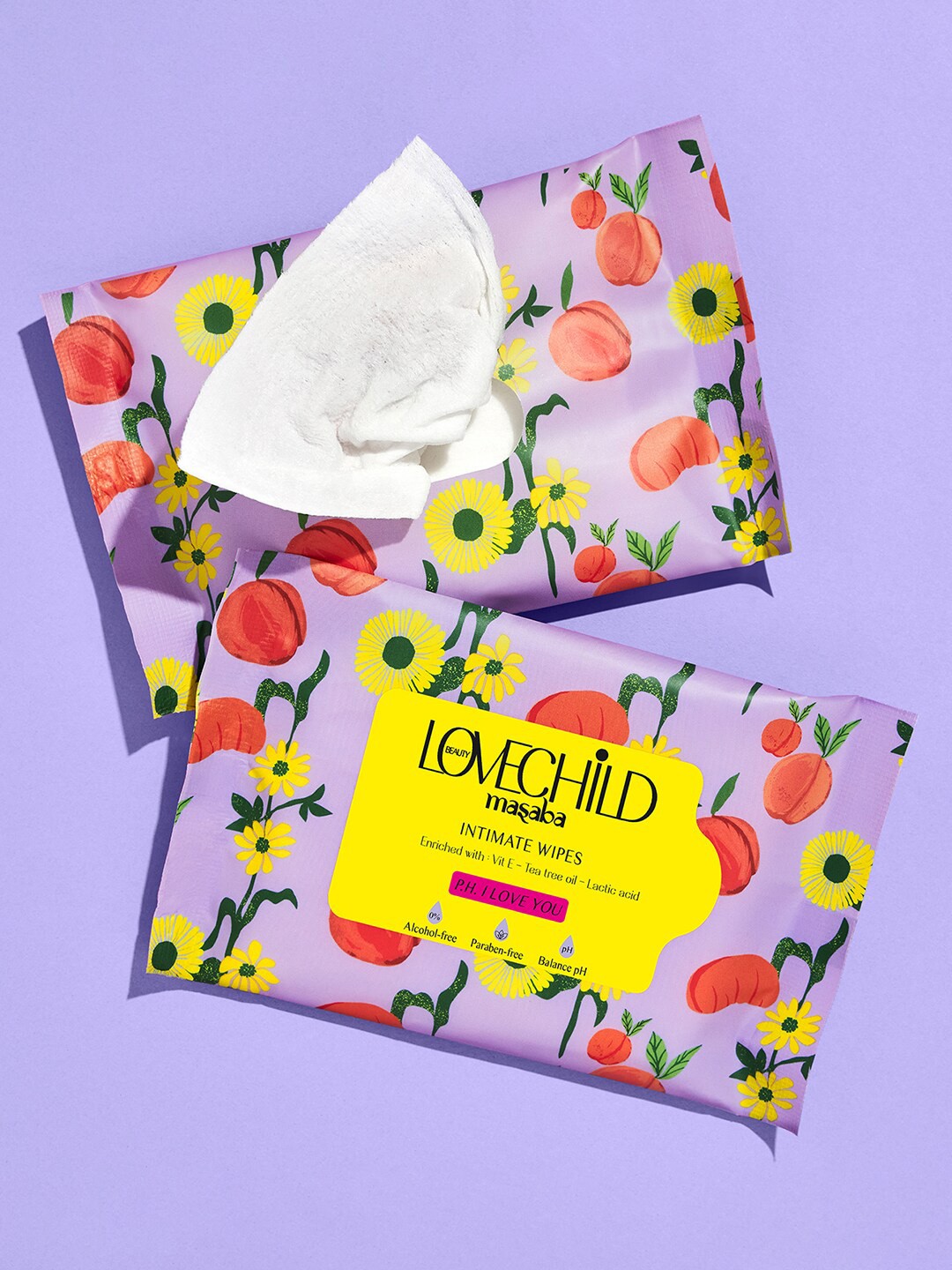 

Lovechild Masaba pH I Love You Intimate Wipes with Vitamin E & Tea Tree - 10 Wipes, Purple