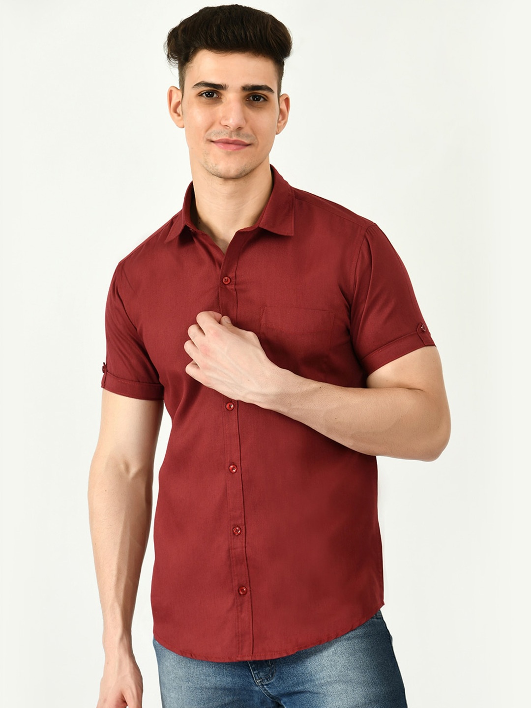 

Riara Short Sleeve Casual Twill Cotton Shirt, Red