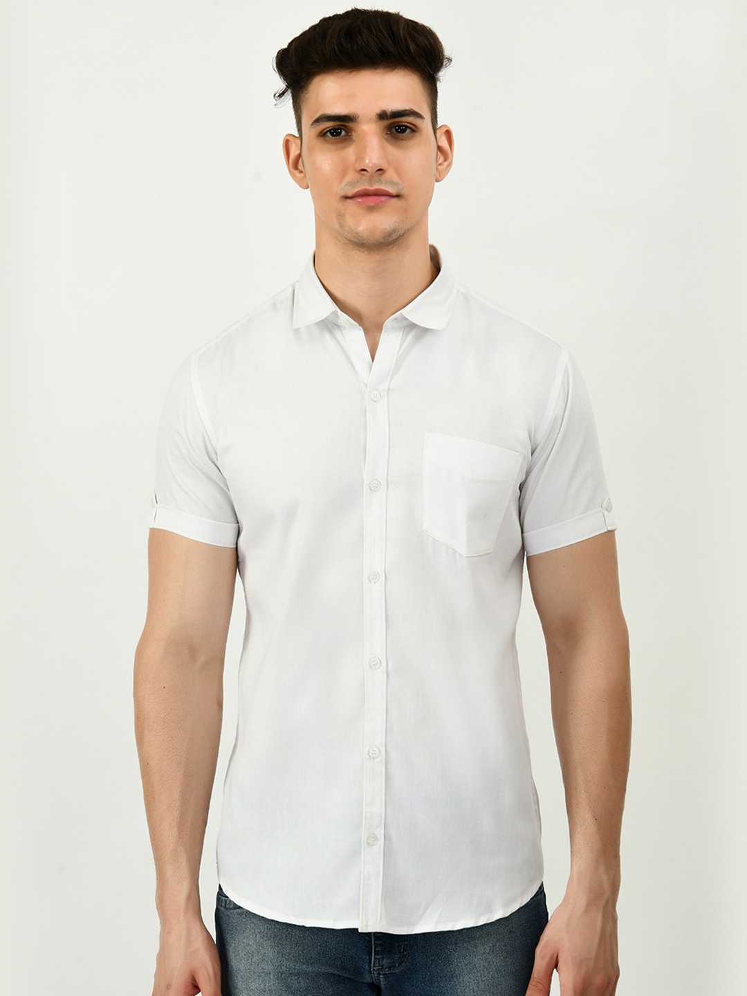 

Riara Short Sleeve Casual Twill Cotton Shirt, White