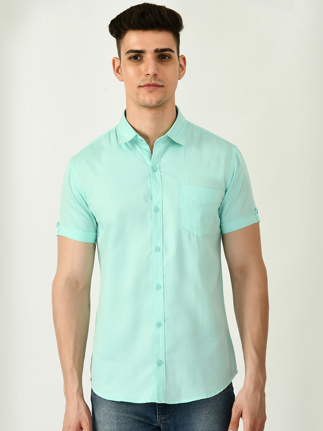 

Riara Men Smart Casual Cotton Shirt, Sea green