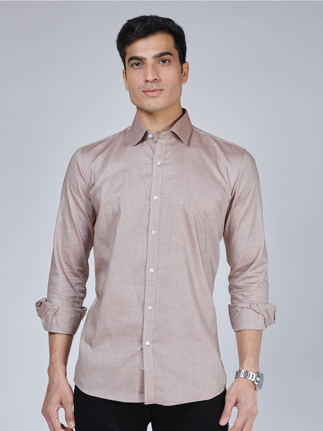 

MARK & ALBERT Slim Fit Casual Cotton Shirt, Brown