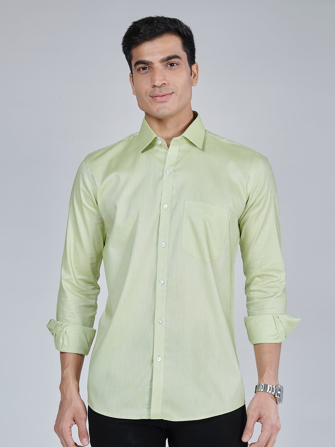 

MARK & ALBERT Men Slim Fit Casual Cotton Shirt, Lime green