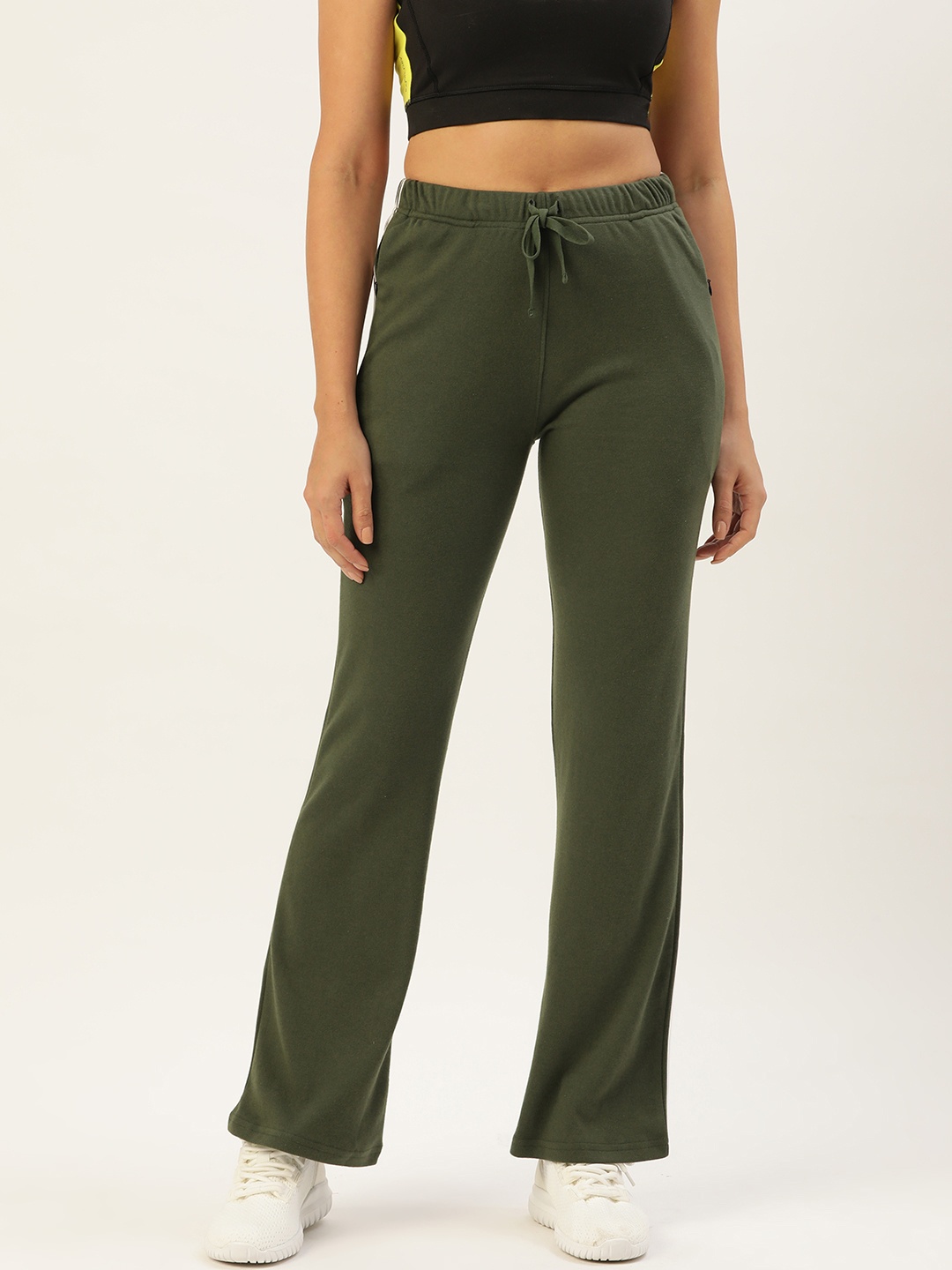 

FEMEA Women Slim Fit Flared Track pants With Side Taping Detail, Olive