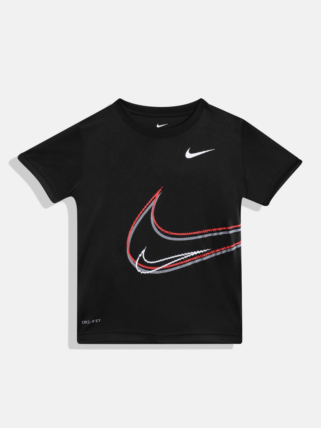 

Nike Boys SWOOSH DISTORTION Brand Logo Printed T-shirt, Black