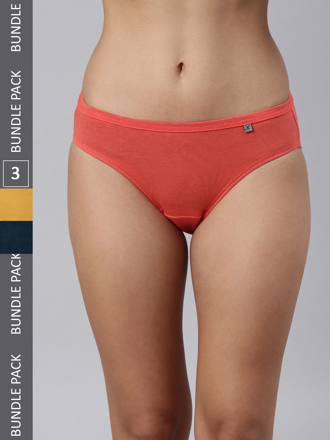 

Kryptic Women Pack Of 3 Pure Cotton Mid-Rise Bikini Briefs, Orange