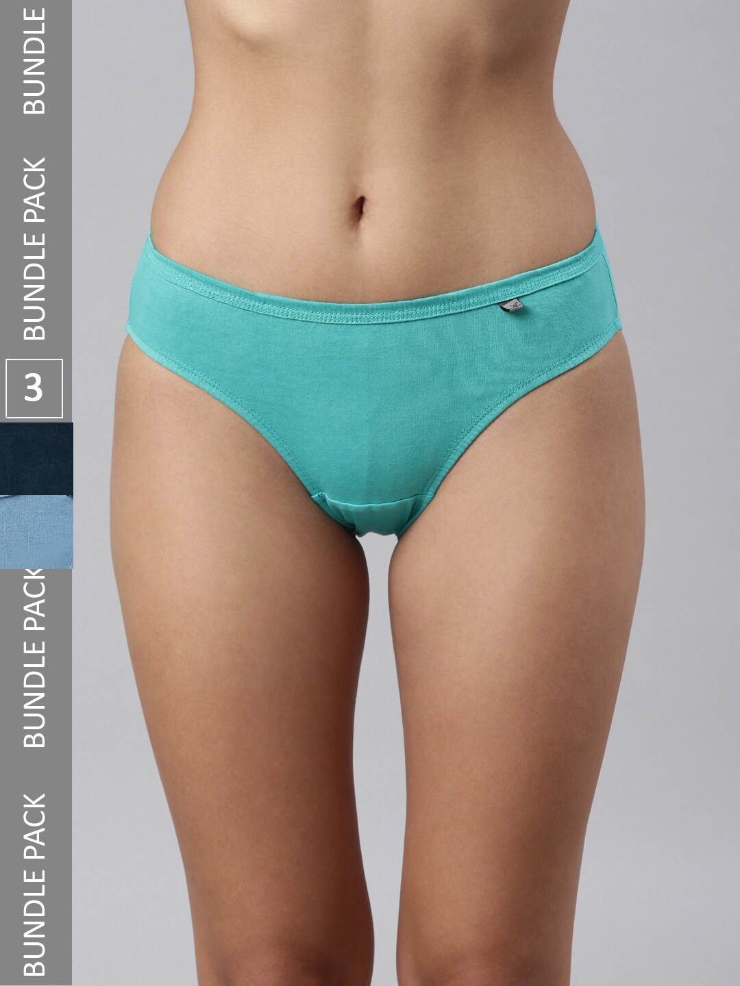 

Kryptic Women Pack Of 3 Pure Cotton Bikini Briefs, Navy blue