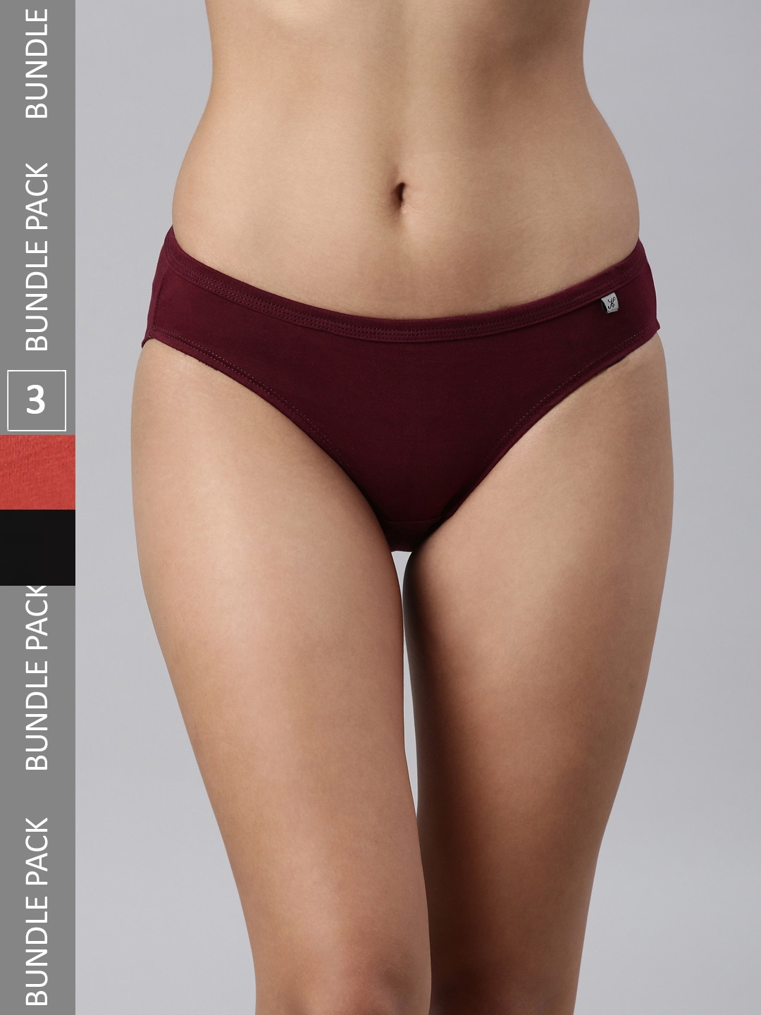 

Kryptic Women Pack Of 3 Low-Rise Pure Cotton Bikini Briefs, Brown