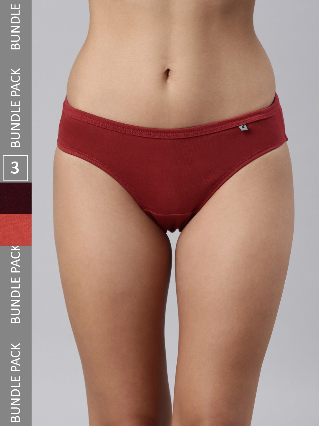 

Kryptic Women Pack Of 3 Pure Cotton Bikini Briefs, Burgundy