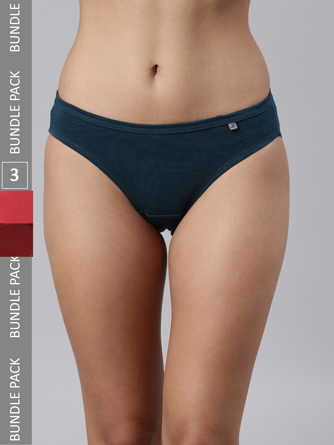 

Kryptic Women Pack Of 3 Low-Rise Pure Cotton Bikini Briefs, Red