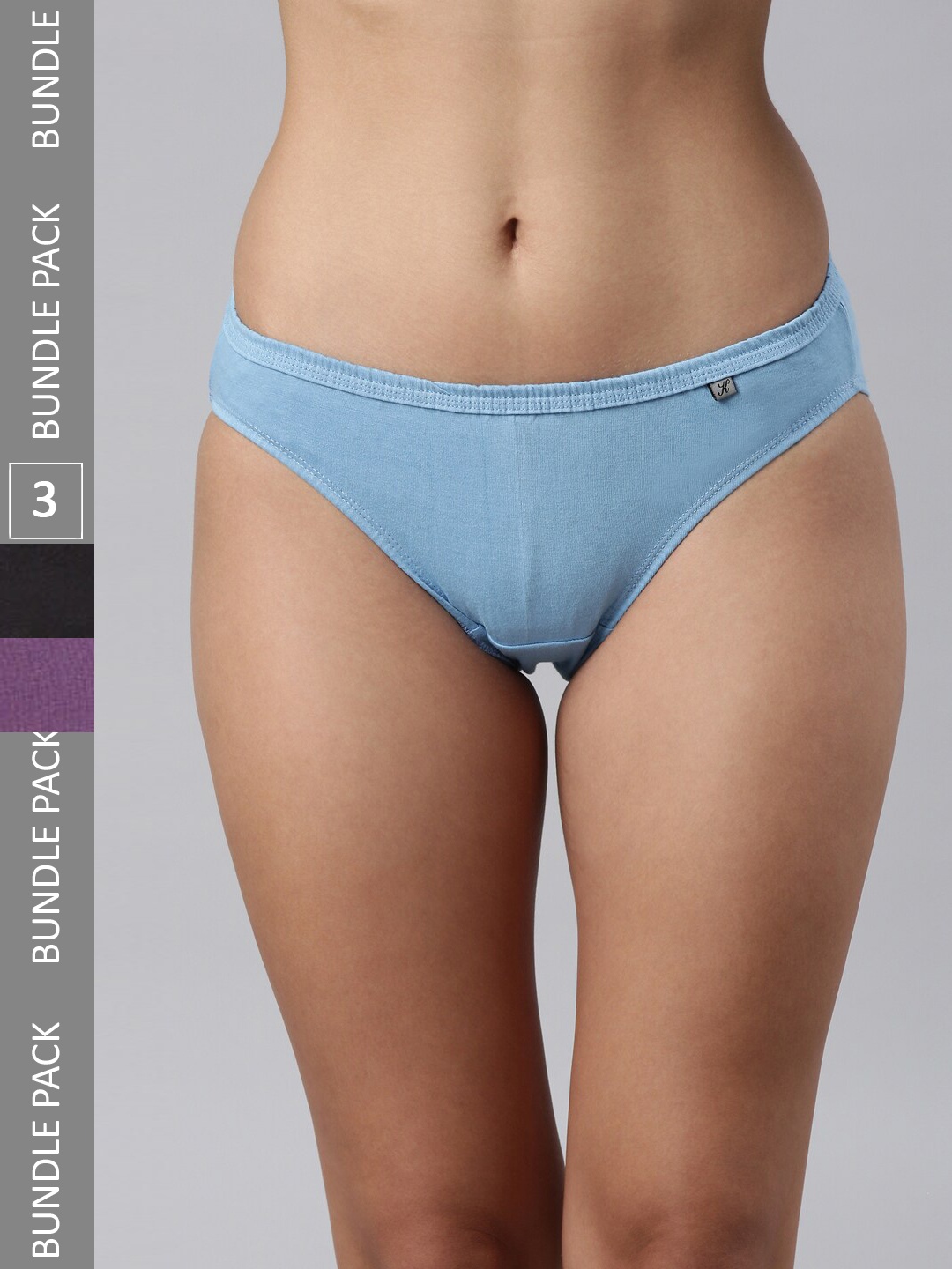 

Kryptic Women Pack Of 3 Pure Cotton Bikini Briefs, Blue