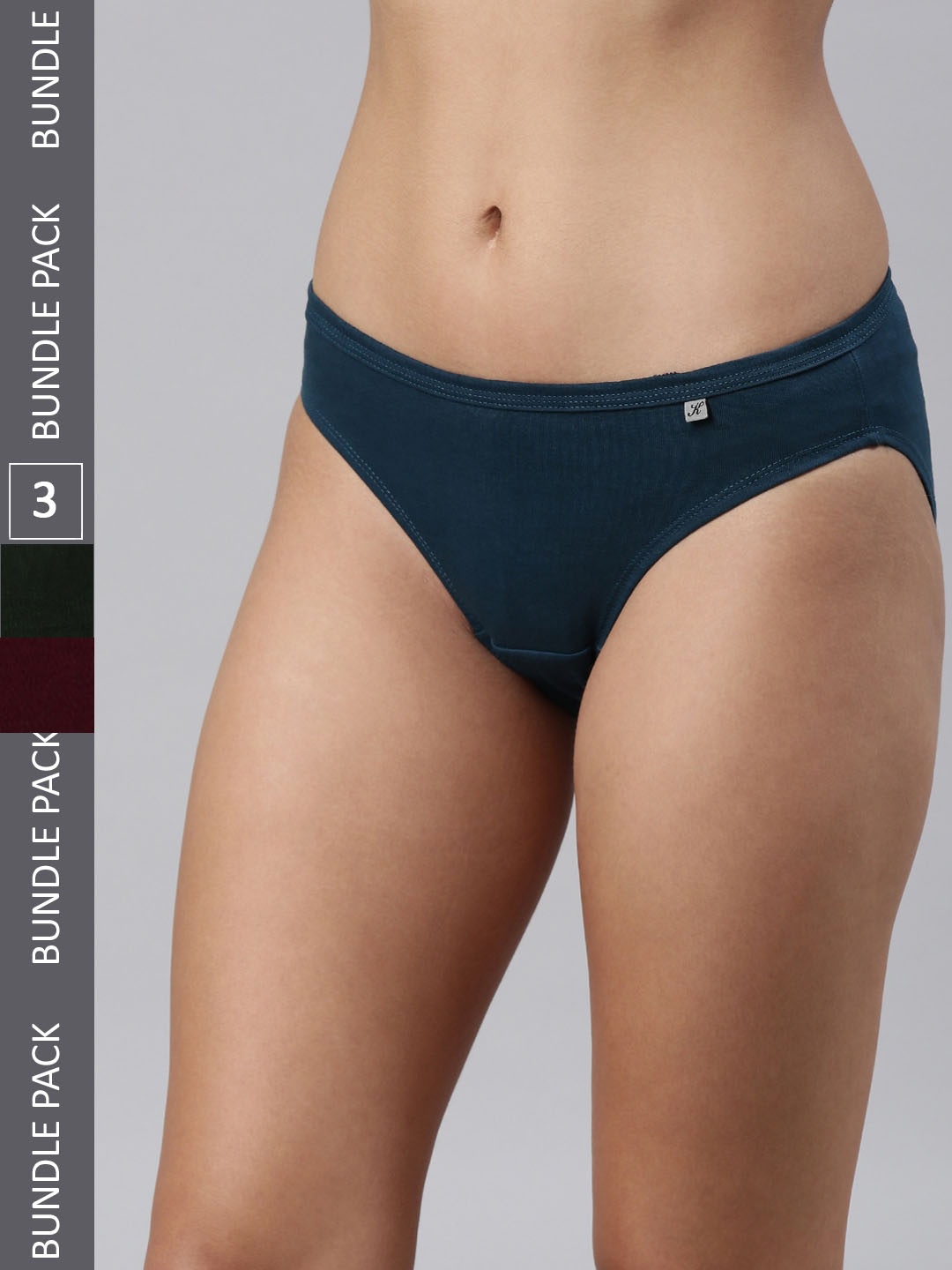 

Kryptic Women Pack Of 3 Pure Cotton Mid-Rise Bikini Briefs, Green