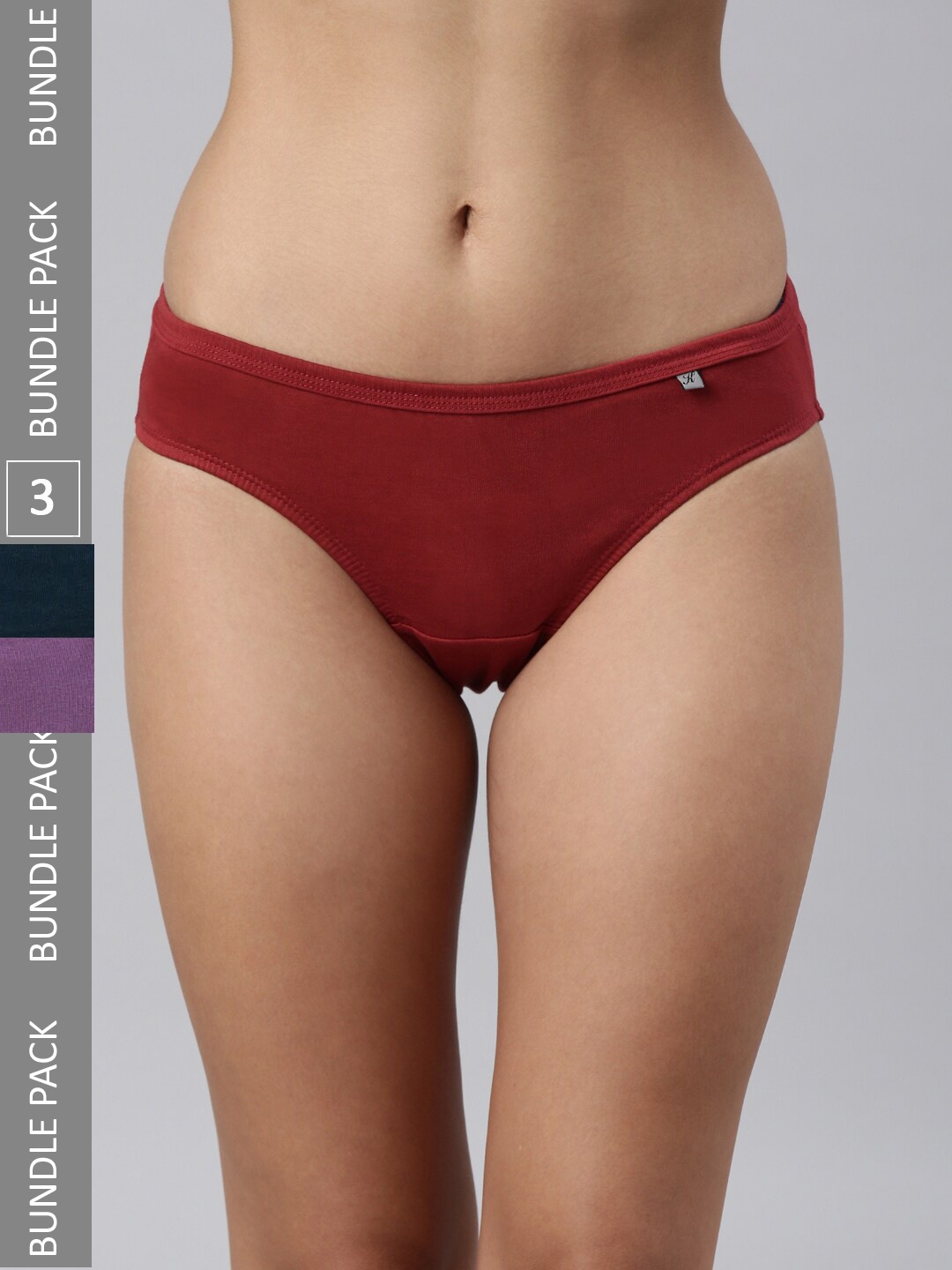 

Kryptic Women Pack Of 3 Pure Cotton Bikini Briefs, Maroon