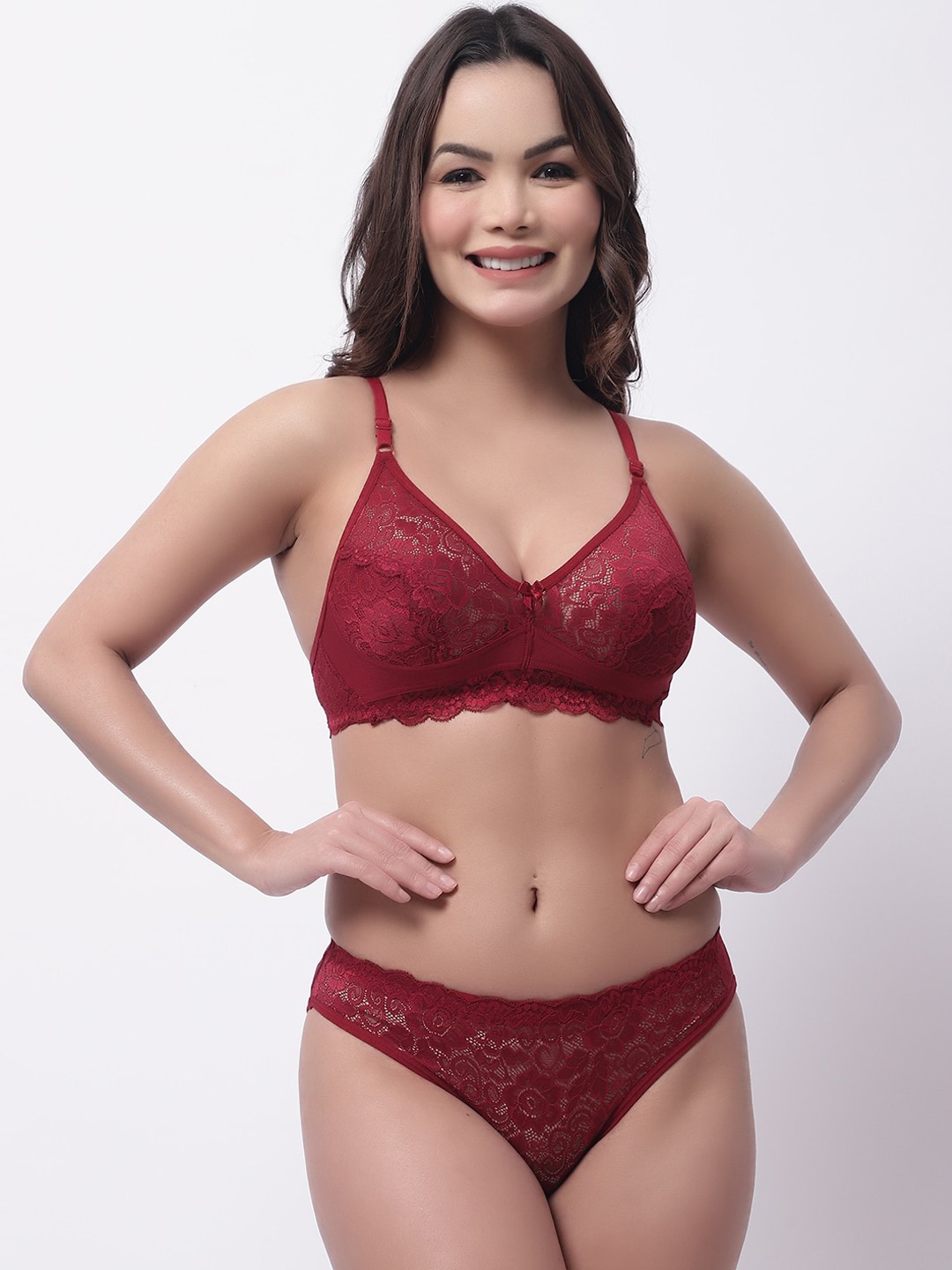 

GRACIT Self Design Lingerie Set, Maroon