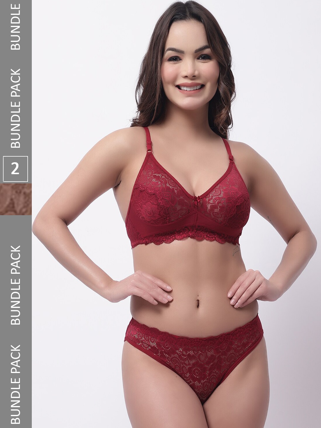 

GRACIT Pack Of 2 Self-Design Lingerie Set LST13-14-28-38, Maroon