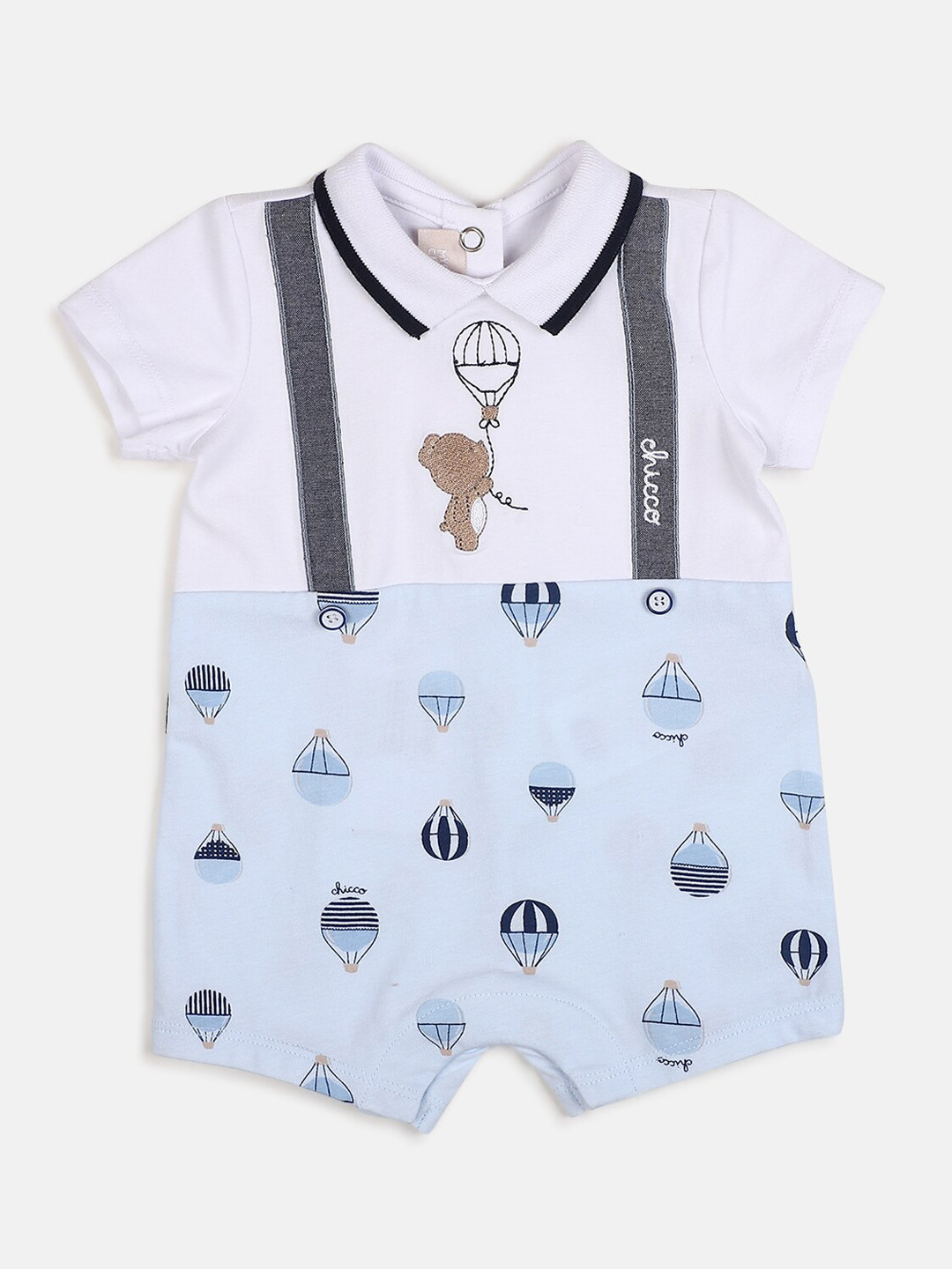 

Chicco Infant Printed Cotton Rompers, White