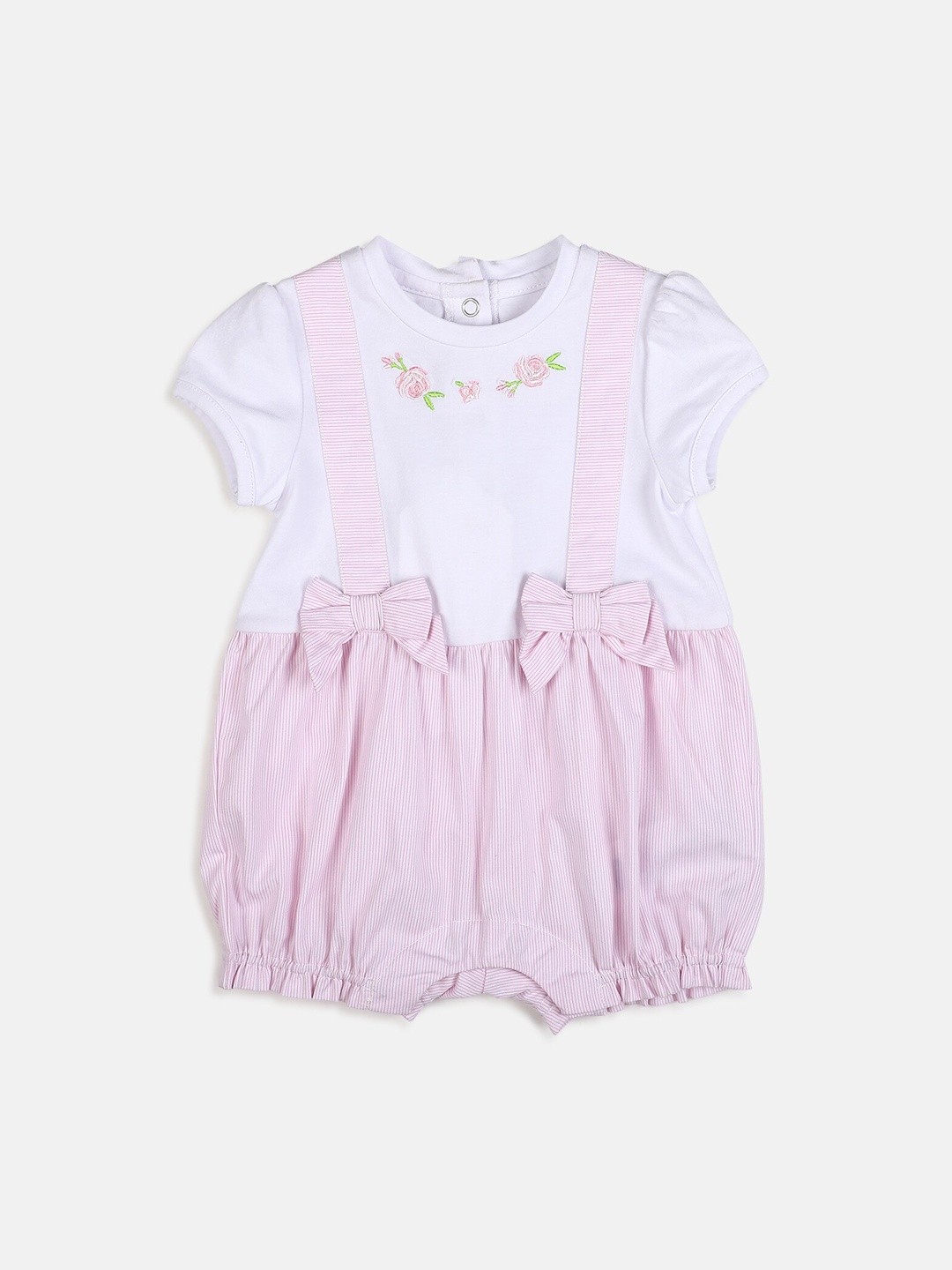 

Chicco Infant Girls Striped & Embroidered Pure Cotton Rompers, White