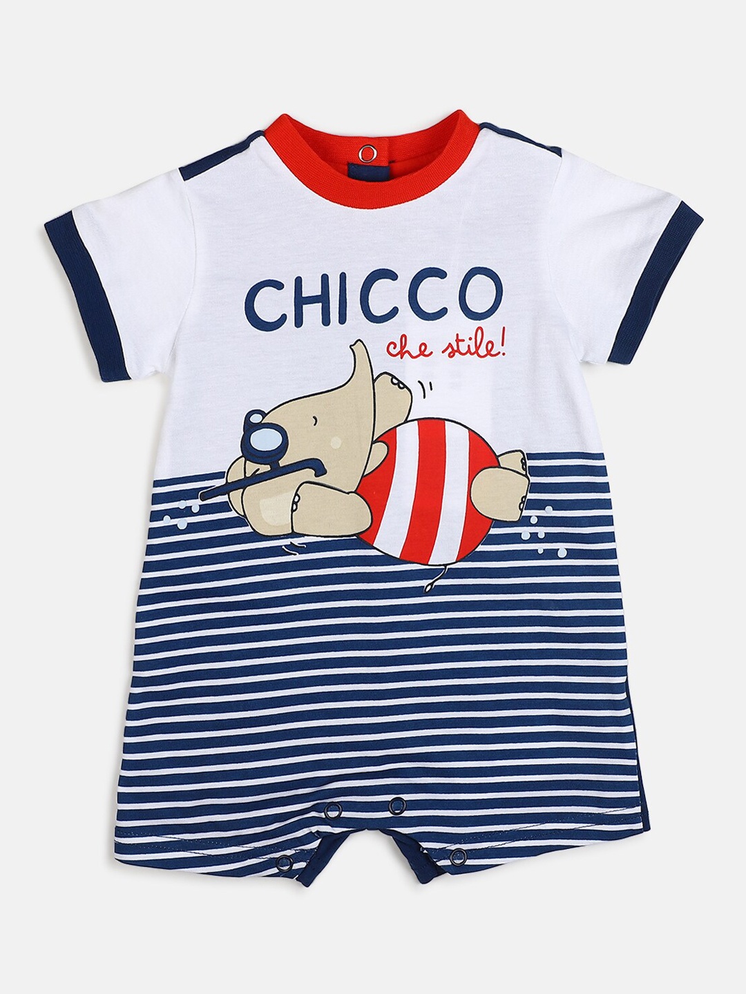 

Chicco Infants Boys Striped & Printed Pure Cotton Romper, White
