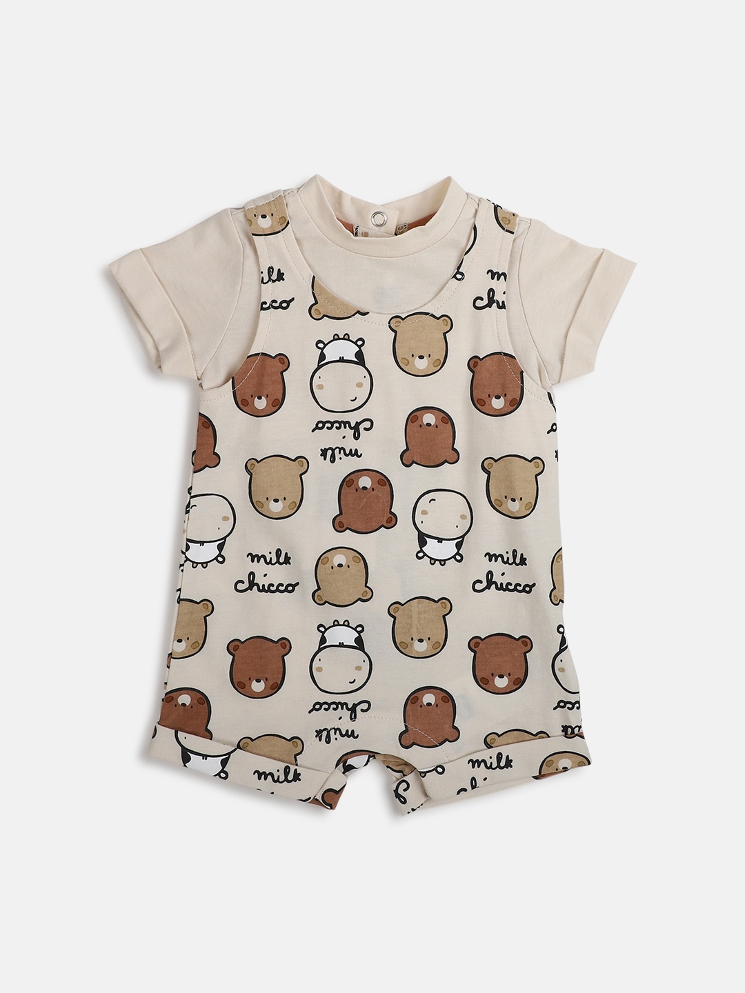 

Chicco Infants Printed Pure Cotton Rompers, Beige