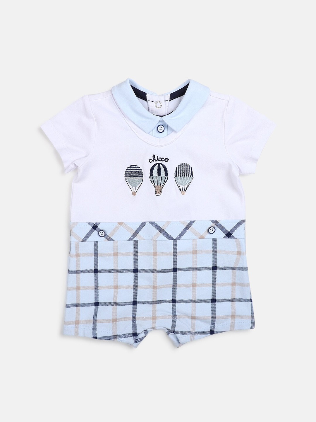 

Chicco Infant Boys Checked & Embroidered Rompers, White