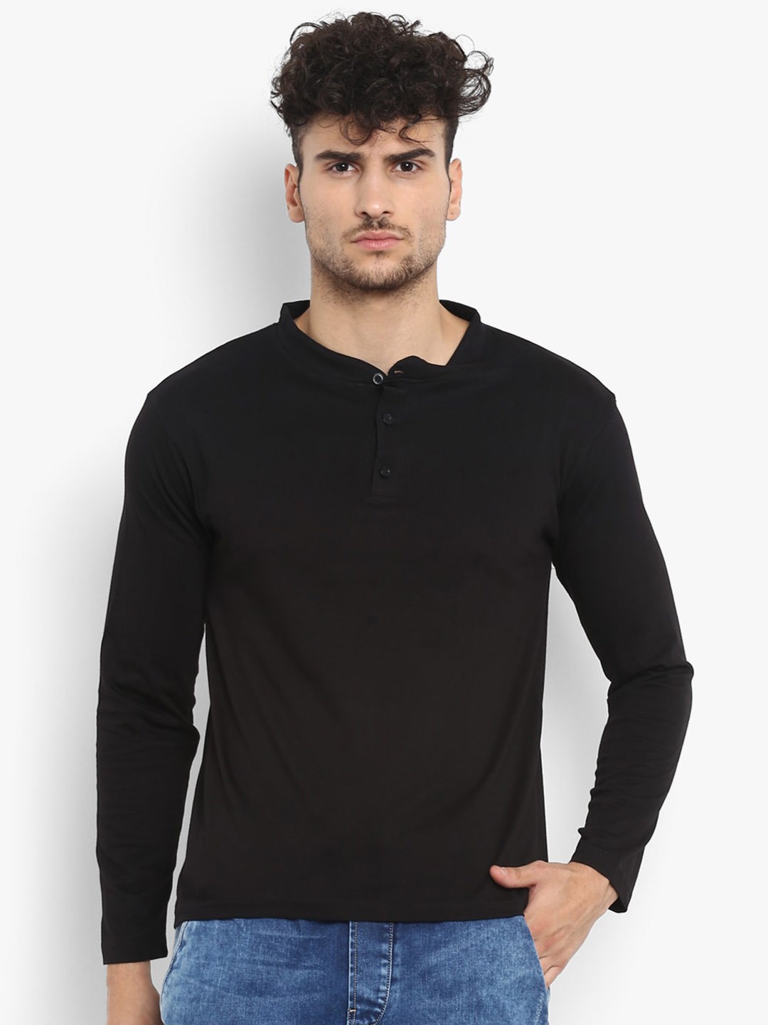 

appulse Henley Neck Cotton T-shirt, Black