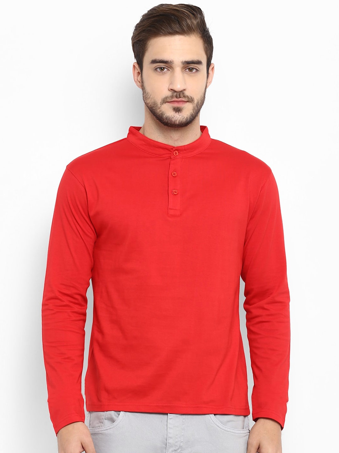 

appulse Henley Neck Cotton T-shirt, Red