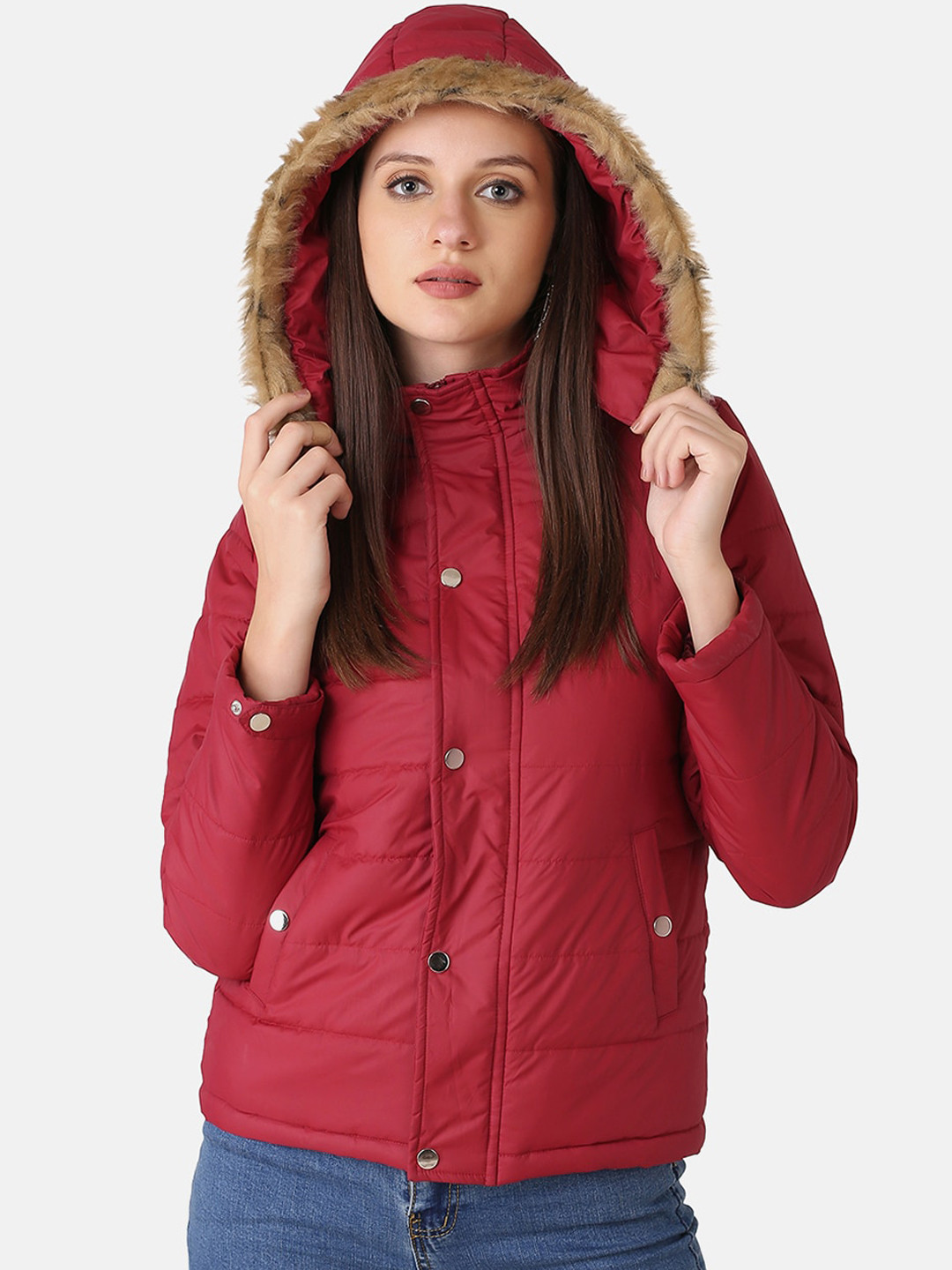 

PERFKT-U Women Hooded Lightweight Padded Jacket, Maroon